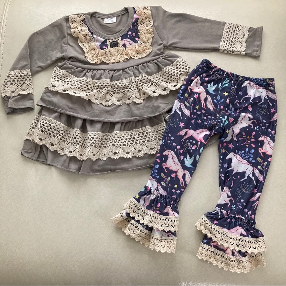 Boutique Embroidered Lace Unicorn 🦄 Pants Set - Picture 2 of 8